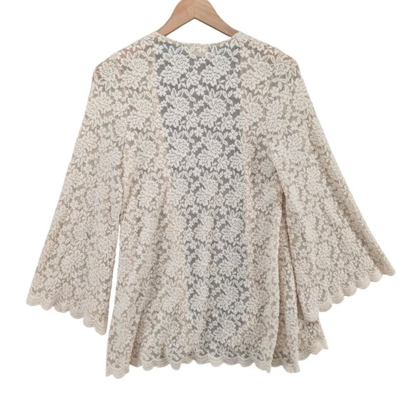 Audrey 3 plus 1 Open Cardigan Womens Cream Boho Lace Flare Sleeve Size S - Picture 2 of 8